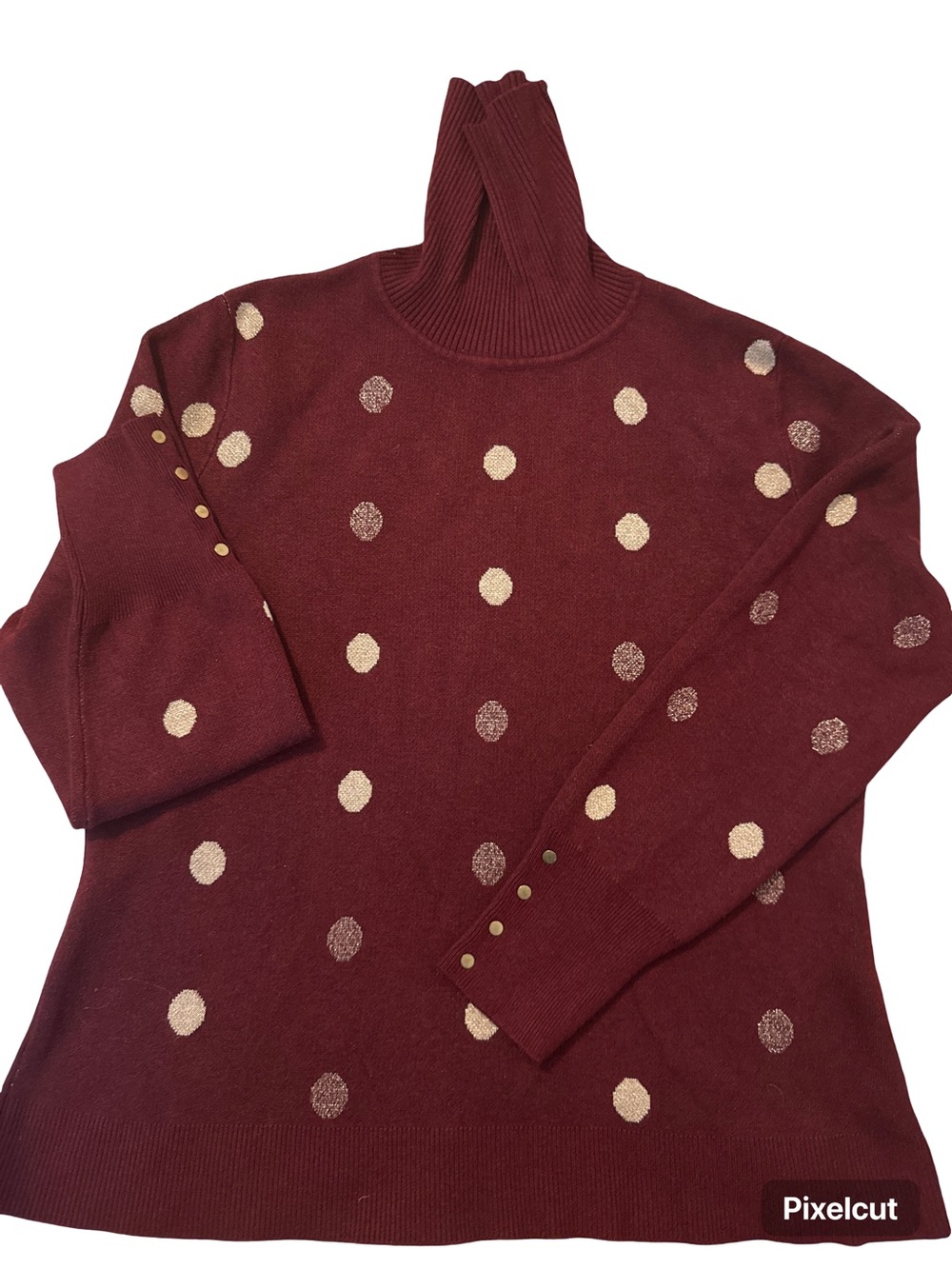 Retrology Cozy Burgundy Turtleneck Sweater with Gold Dot Accents